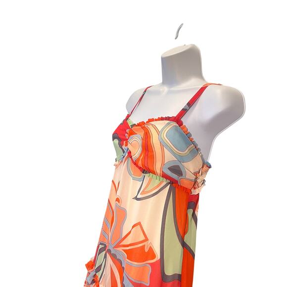 Alexis Maxi Dress Mixed Print Peach Floral Sleeveless Tiered Ruffles Boho XS - Picture 12 of 16